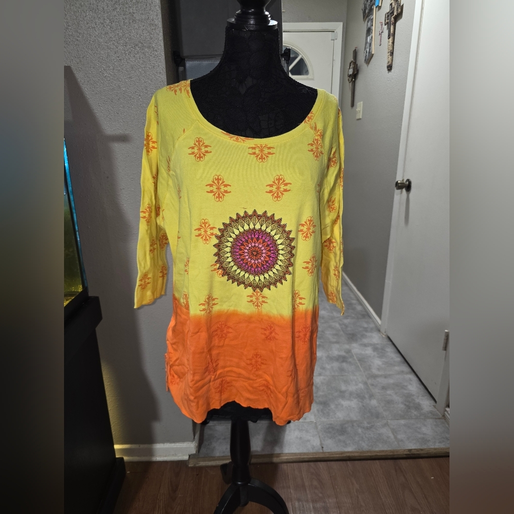 Sunshine Yellow and Orange Mandala Tunic